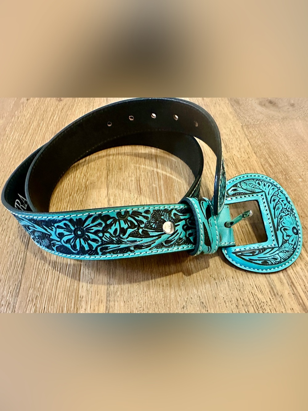 Myra Bag Genuine Leather Hand Tooled Turquoise Belt NWOT size XL
